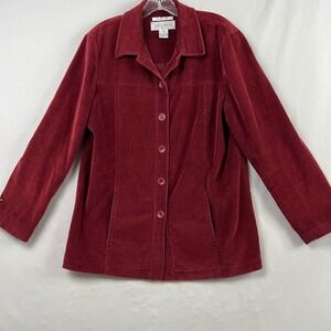 Jones Wear Sport Corduroy Jacket Womens 10 Burgundy Red Stretch Button Front